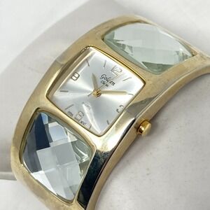 Vtg Golden Watch Women Gold Tone Crystal Bling Hinged Cuff 31mm New Battery 6.5"